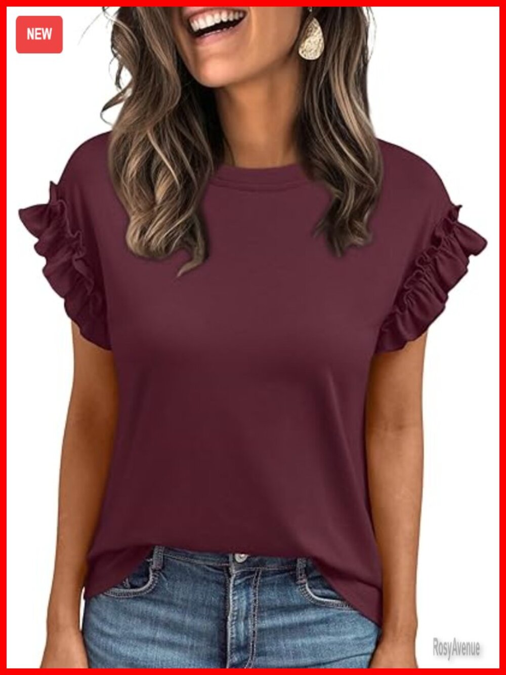 Women's Business Casual Ruffle Sleeve T-Shirt, Soft Stretchy Lightweight Top